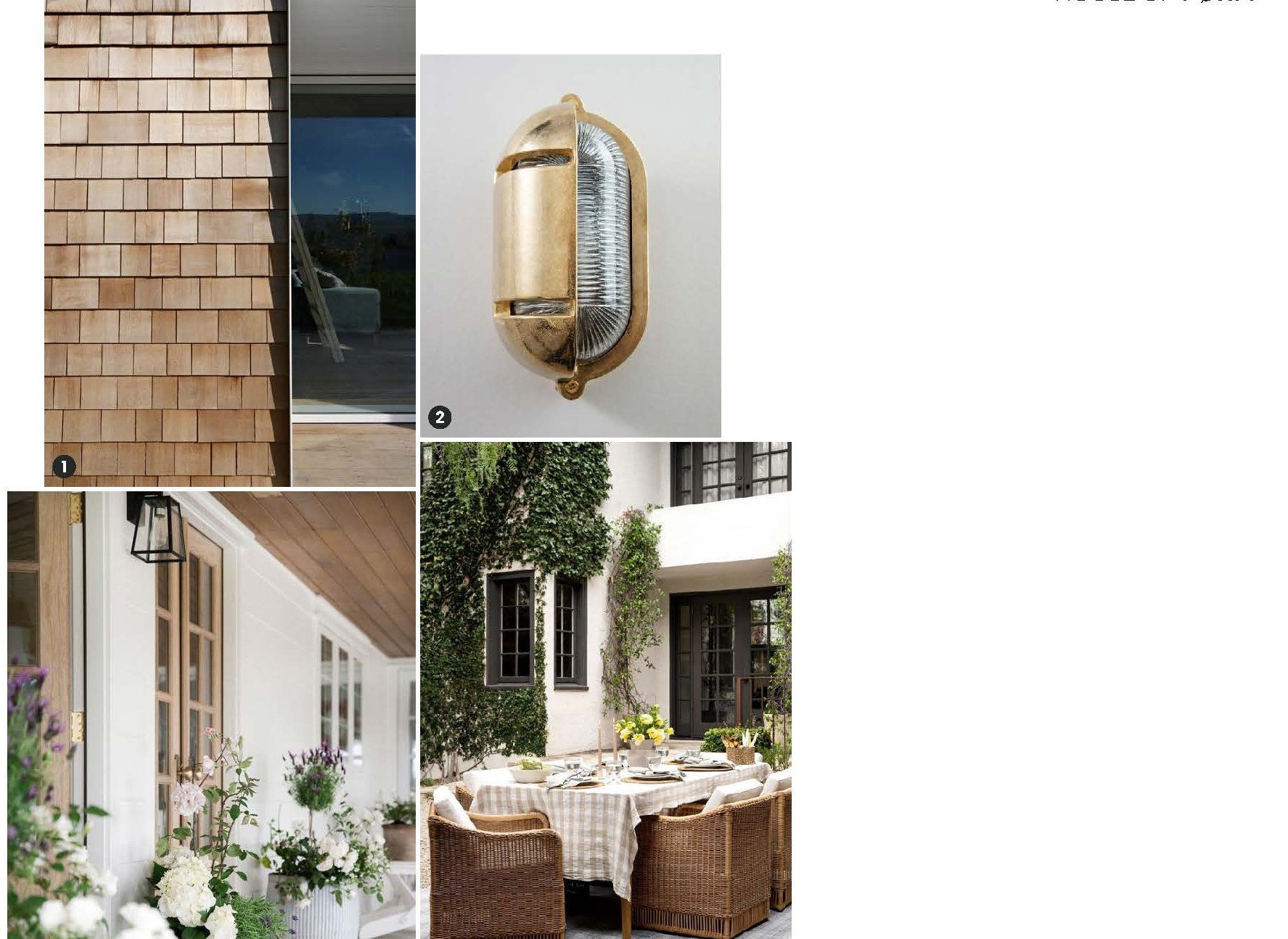 Porch and deck: shingle, brass lanterns, planters and outdoor dining